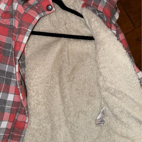 Roxy plaid small ski jacket with fur inside and hood - Picture 3 of 5